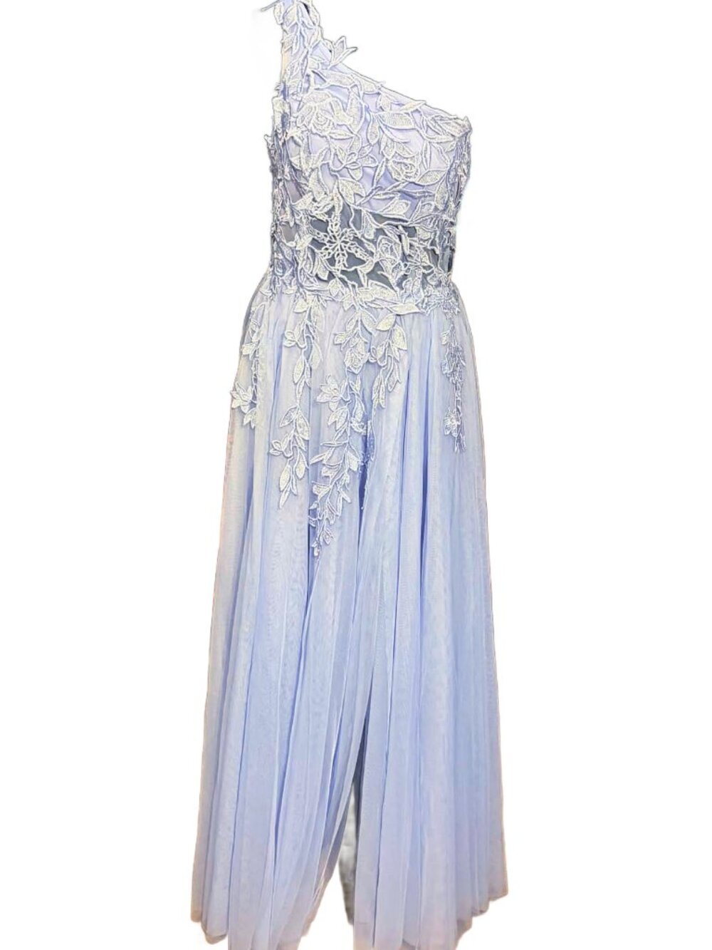 Gorgeous Sheer Midriff Sequined Applique One Shoulder Gown